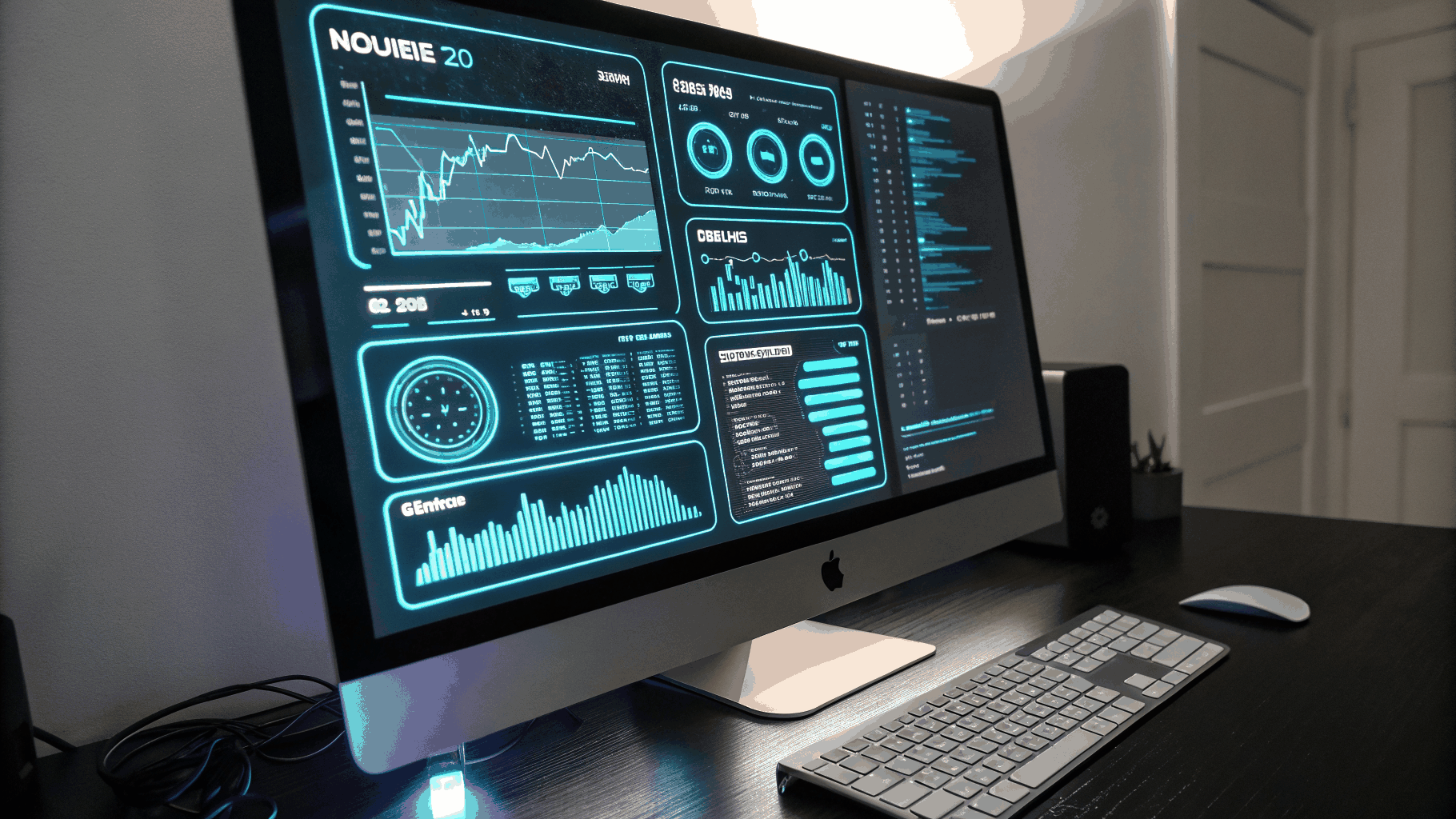 Modern software dashboard with analytical review overlays
